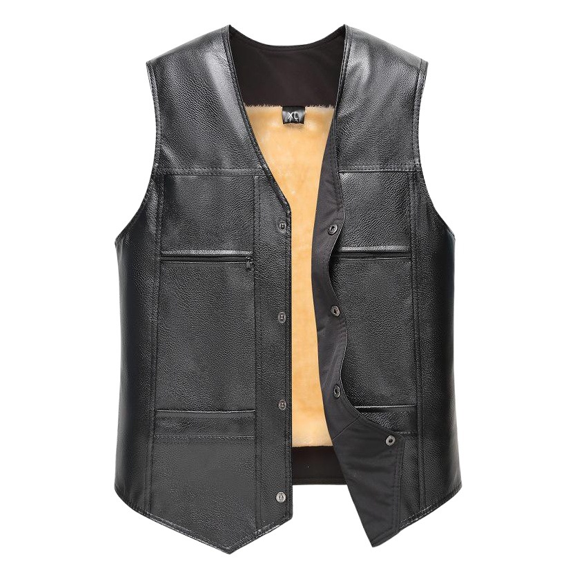 Men's PU leather vest 2021 new winter warm middle-aged and elderly large size plus velvet padded vest manufacturers wholesale