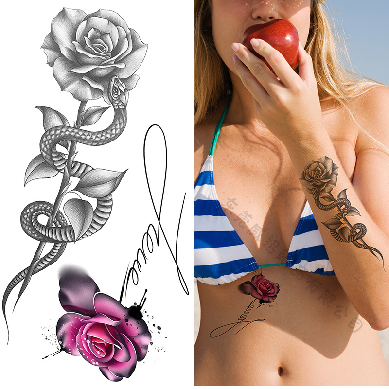 Cross-border dedicado Sketch flor tatuaje pegatinas boceto tatuaje pegatinas Rosa flor blanco y negro tatuaje de la flor