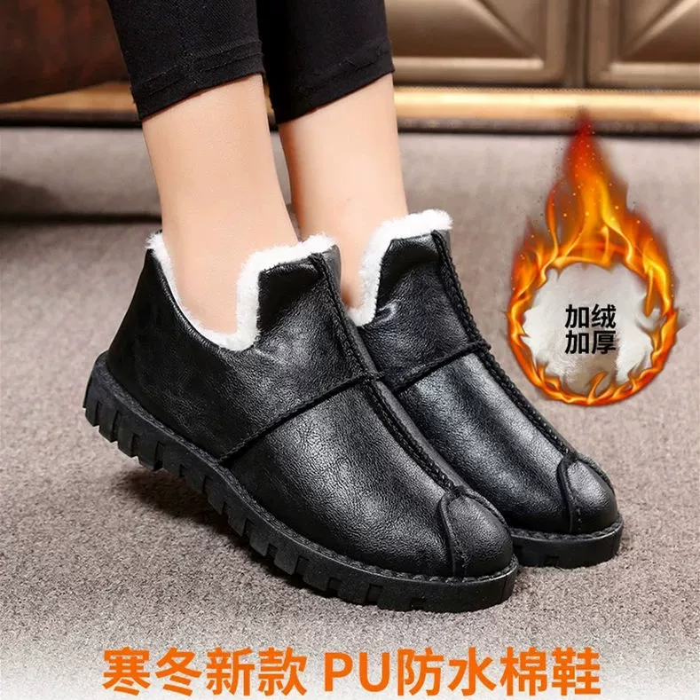 Зимние бархатные женские хлопчатобумажные туфли, водонепроницаемые, нескользящие, теплые туфли, туфли-бини, туфли для мам, женская обувь, универсальная повседневная обувь в корейском стиле для женщин