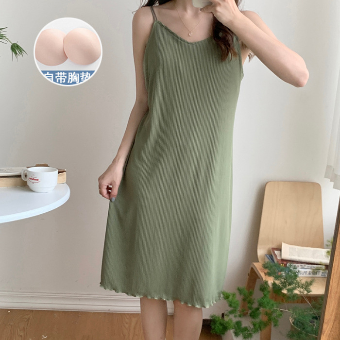 Pijamas de verano con almohadilla en el pecho sexy belleza volver Correa camisón las mujeres color sólido flojo dulce desgaste del hogar