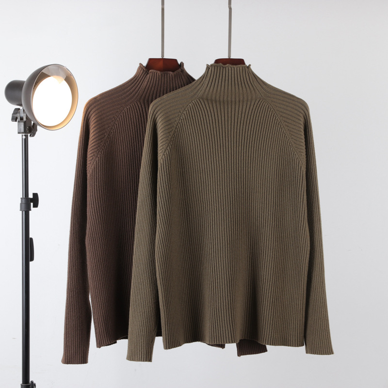 Simple Soft Knit Sweater for Women, Fall 2025 New Style, Half-Turtleneck Slim Fit Pullover Top