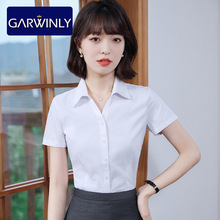 白衬衫女短袖职业工作服套装2021夏新款V领气质大码衬衣前台工装