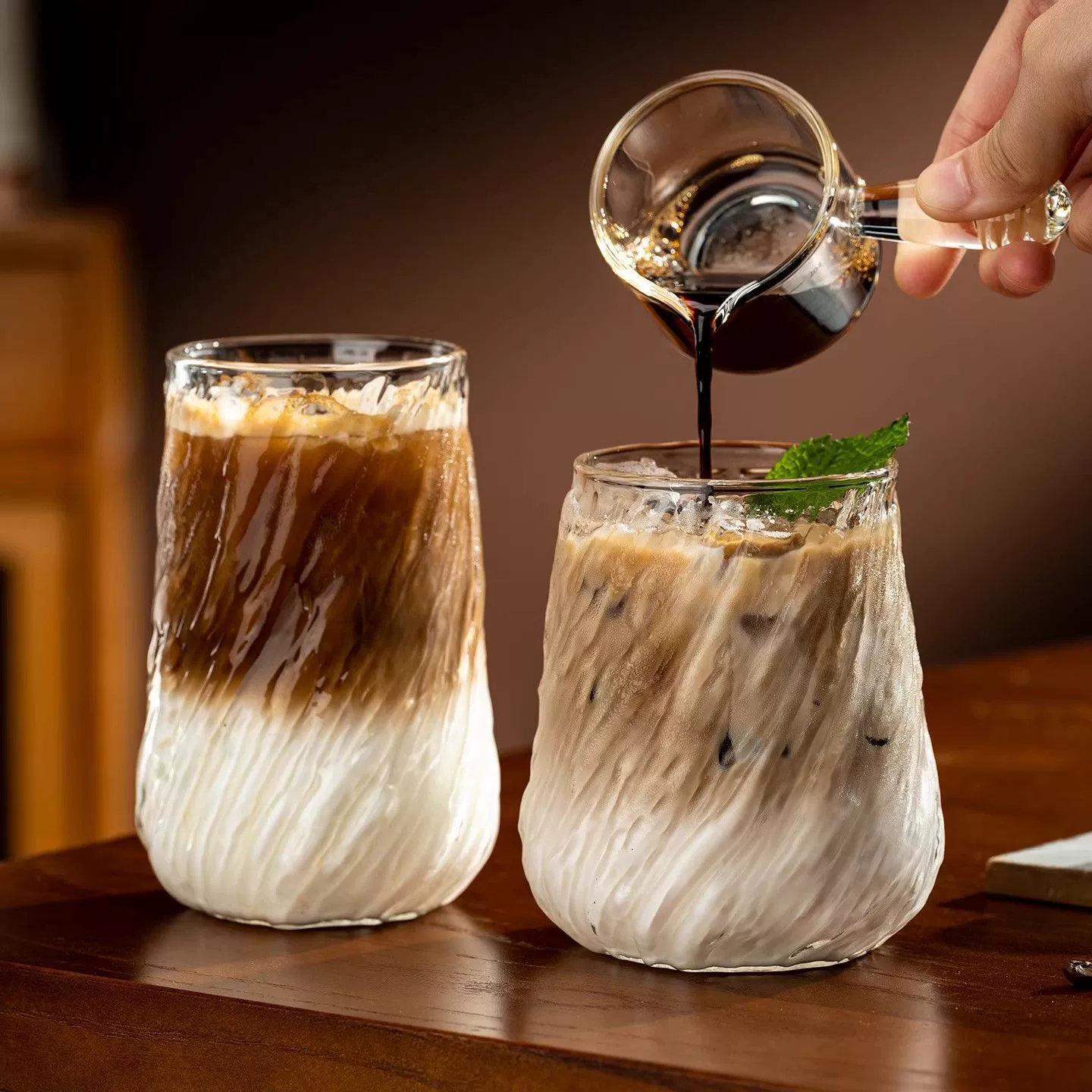 Retro spiral coffee cup high borosilicate glass household high-value female high temperature resistant Dirty iced American latte cup