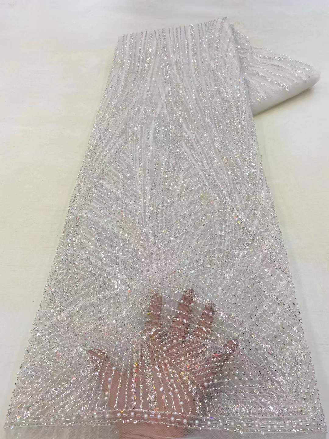 Francés con cuentas bordado de malla de lentejuelas vestido de novia vestido de tela de encaje con cuentas JX3435 image 9