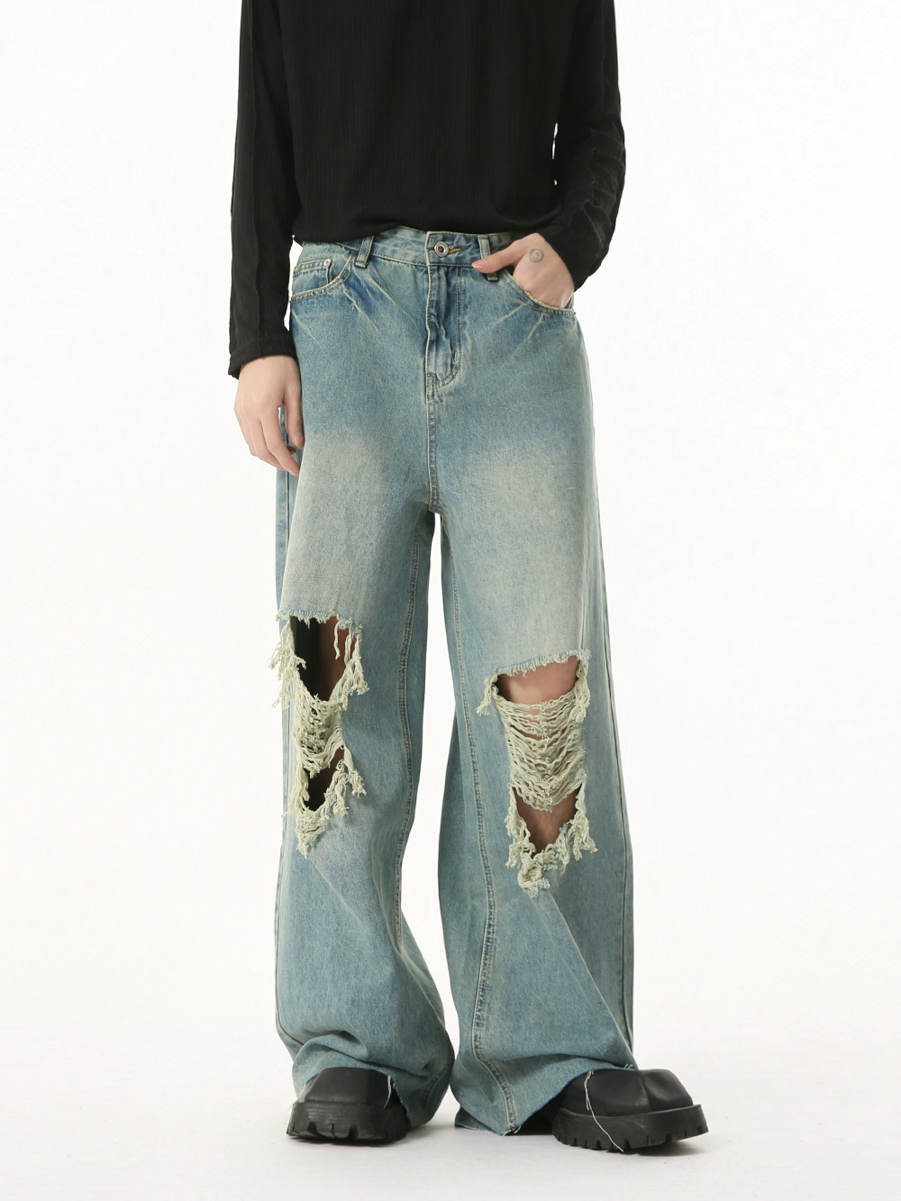 MTLCLOTHES Hombres| Nuevo estilo retro punk americano agujero de borda para hacer viejos jeans recto de moda