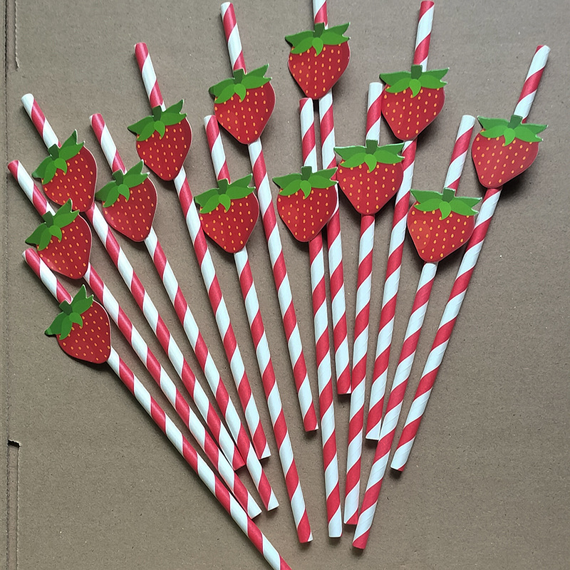 Tarjeta de fresa de paja de papel rojo neto paja decorativa desechable postre degradable leche té bar fiesta paja