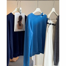 慵懒风软糯正肩马海毛针织衫女2025秋冬新款时尚镂空显瘦套头毛衣