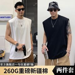 ベストノースリーブトレンディなメンズ夏の新しいスタイルのベストルーズボトムスポーツフィットネスカジュアル半袖トレーニングTシャツ