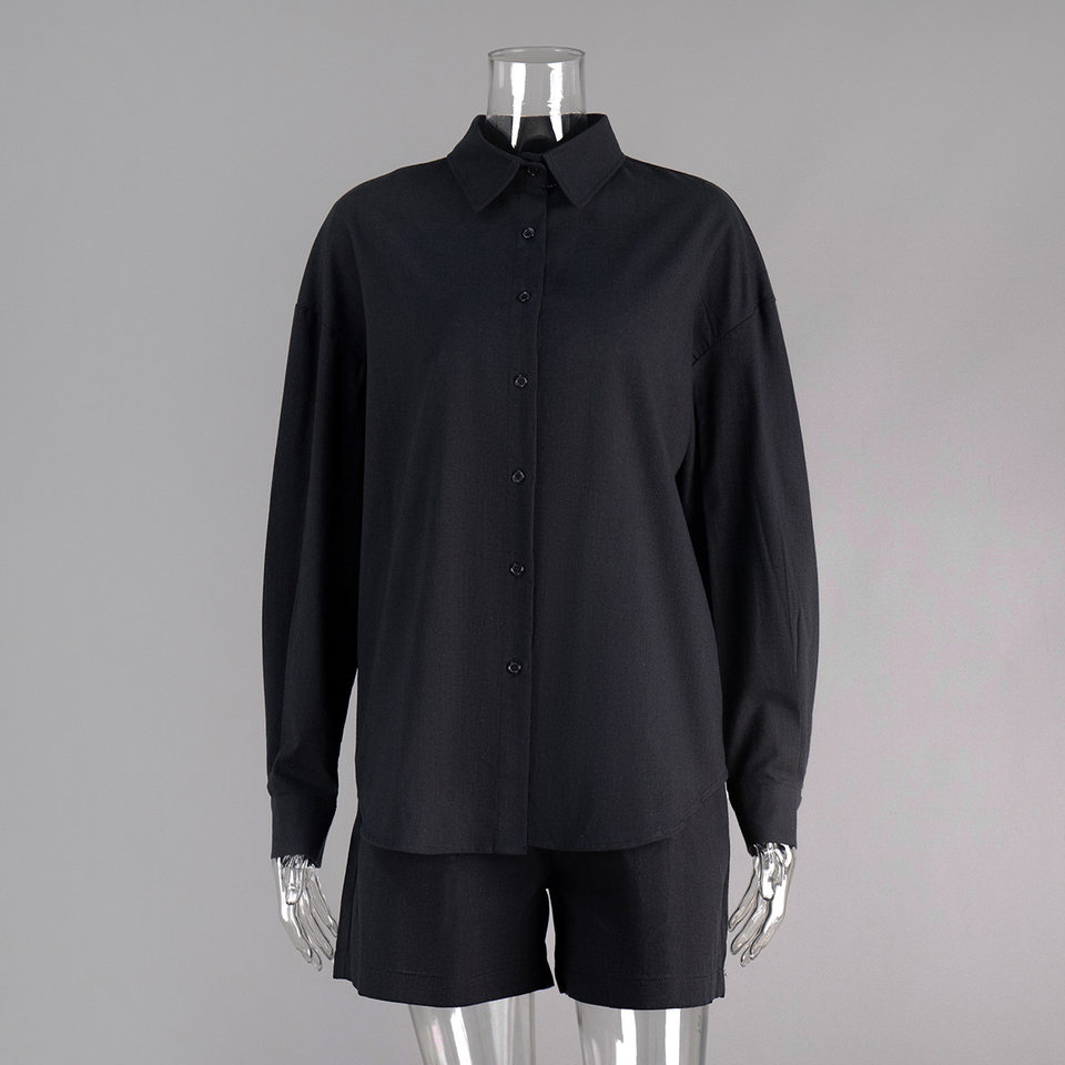Bộ cardigan dài tay kèm quần short cotton màu trơn phong cách đơn giản — Màu cam, Màu hồng, Màu hồng nhạt, Màu trắng chi tiết 4