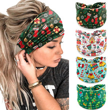 欧美圣诞节发带印花发带宽边头巾运动瑜伽发带透气弹力头带跨境