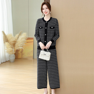 Middle-aged mother long sleeve knitted cardigan western style suit autumn new elegant middle-aged women's clothing
