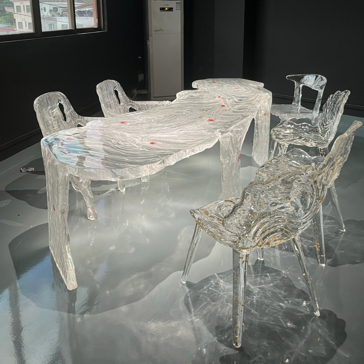 透明铂晶茶桌椅样板间阳台冰川茶几办公室洽谈会客厅冰岛水晶茶台