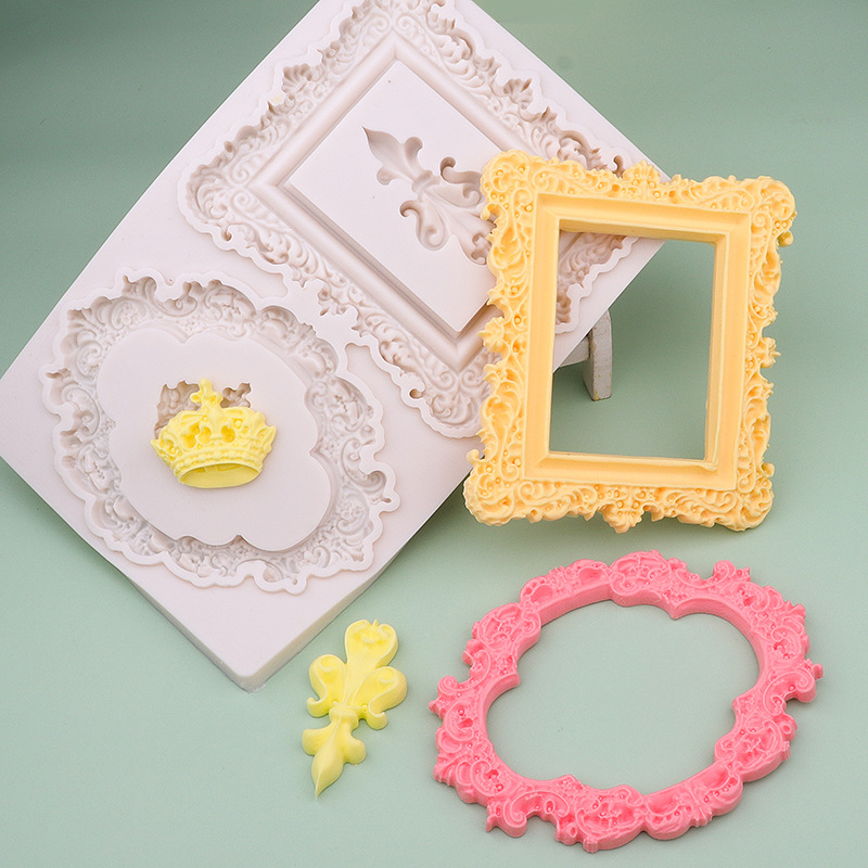 Barroco estilo europeo retro marcos de perlas moldes de silicona crown flip pastel horneado molde de goteo molde de pegamento