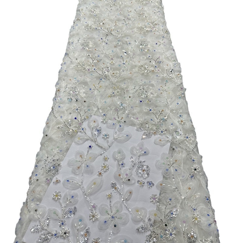 Diamante de color cuentas de sequillas bordadas flores tubo de cuentas bordado tela de moda ropa infantil vestido vestido de tela image 6