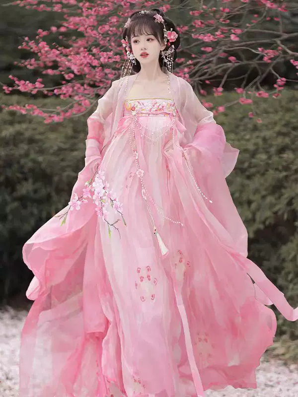 Spring and summer style [Flower all over the sky] Hanfu women's Tang Dynasty-made chest-length skirt embroidered large sleeve shirt fresh daily ancient costume