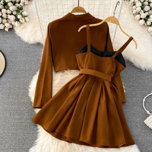 Plus Size Women's Spring Set 2025 Korean Style Fashion Outerwear, Slimming Tank Top Dress Two-Piece Set Trendy