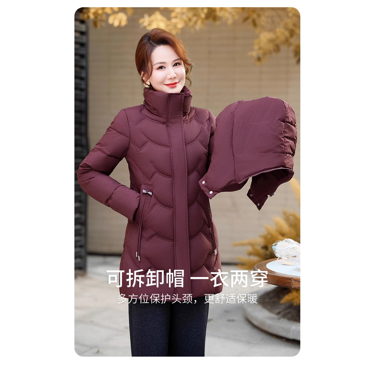 冬季中长款棉服女中年妈妈简约宽松加厚保暖时尚简约修身棉衣批发