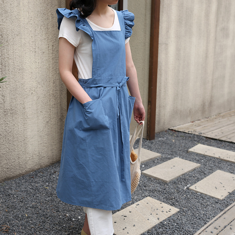 Pequeña manga de vuelo con volantes delantal estilo coreano chica artística cafetería jardín hornear casa cocina antiincrustante delantal al por mayor
