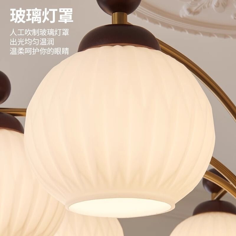 美式复古客厅灯吊灯卧室吊灯法式中古高级感实木书房餐厅吊灯灯具|undefined