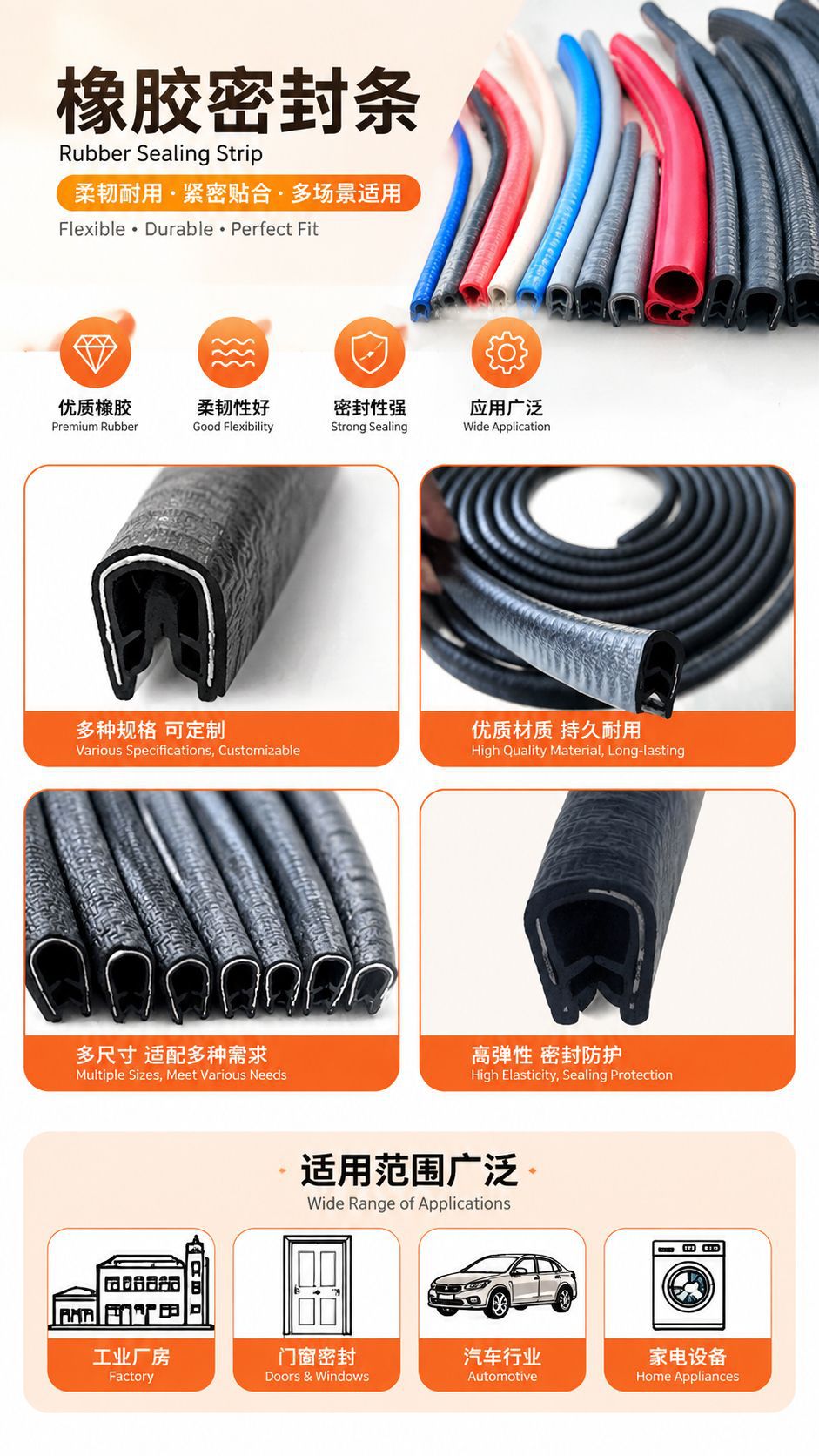 U-Shaped Decorative Strip, Gasket Seal Strip, Steel Belt Frame, Car Door and Window Edge Sealing Strip, Metal Rubber Seal Strip