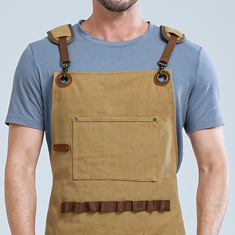 Transfronterizo Amazon engrosado lona delantal logotipo personalizado de bolsillo publicitario cocina delantal de trabajo fabricantes al por mayor