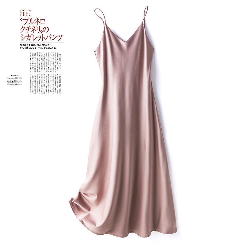 Silky Satin Slip Dress for Women, New French-Style Ultra-Long Over-The-Knee A-Line Dress for Spring, Summer, and Autumn Silky Satin Slip Dress for Women, New French-Style Ultra-Long Over-The-Knee A-Line Dress for Spring, Summer, and Autumn