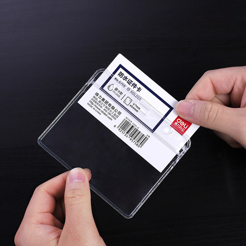 Deli pvc 10 pcs/pack waterproof horizontal version vertical ID card without lanyard chest card holder work card ID card holder