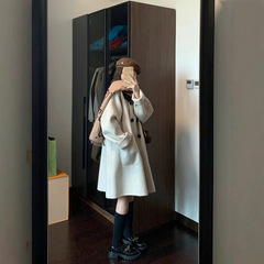 冬季韩系小个子复古撞色翻领短款毛呢大衣呢子外套女宽松显高