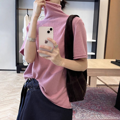 初打十三行秋冬新款法式兔绒云朵感毛衣堆堆领短袖针织衫女ZA6124