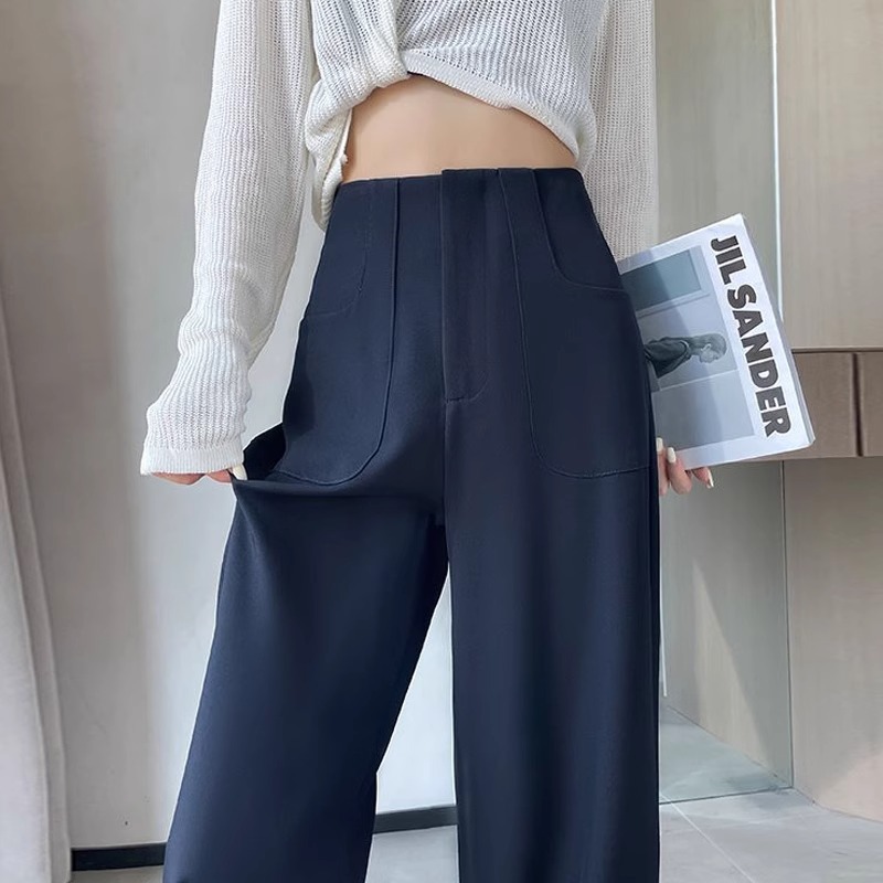 Trajes estrechos, pantalones de piernas anchas, mujeres, primavera y otoño, 2024 nuevos pantalones de cintura alta, delgados, rectos, relajados y casuales.