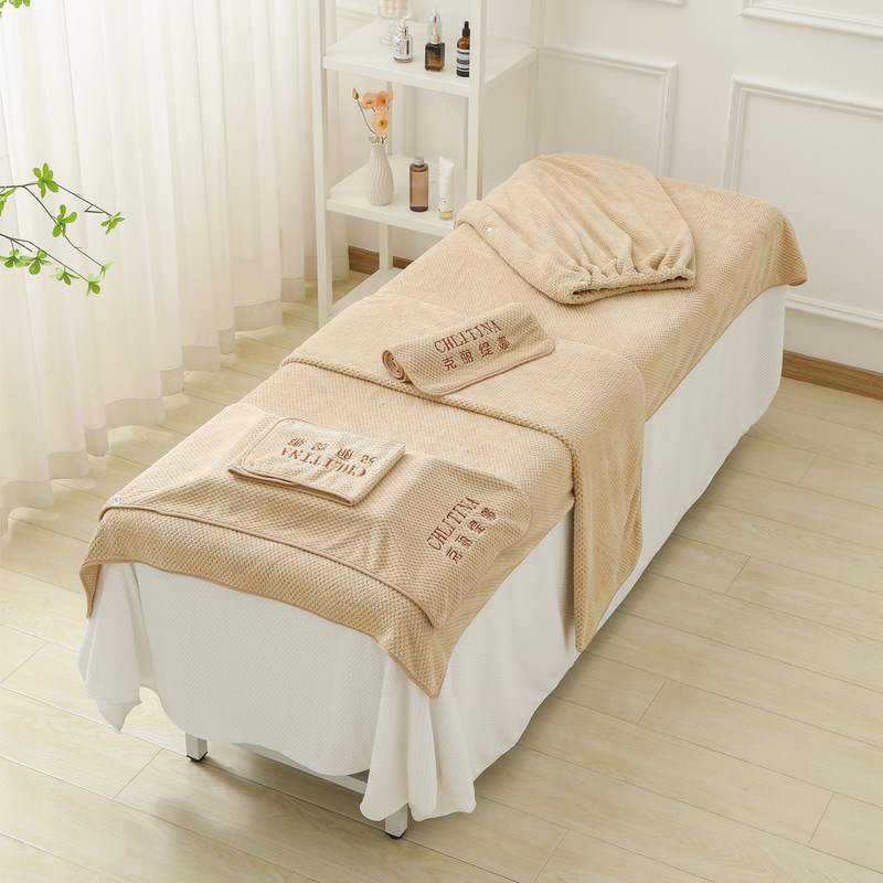 High-End Beauty Salon Special Towel Skin Management Turban Bed-Making Large Bath Towel with Hole Set Embroidered Logo