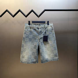 毒家现货正确版驴家V季25年 新款棋盘格牛仔休闲宽松短裤时尚百搭