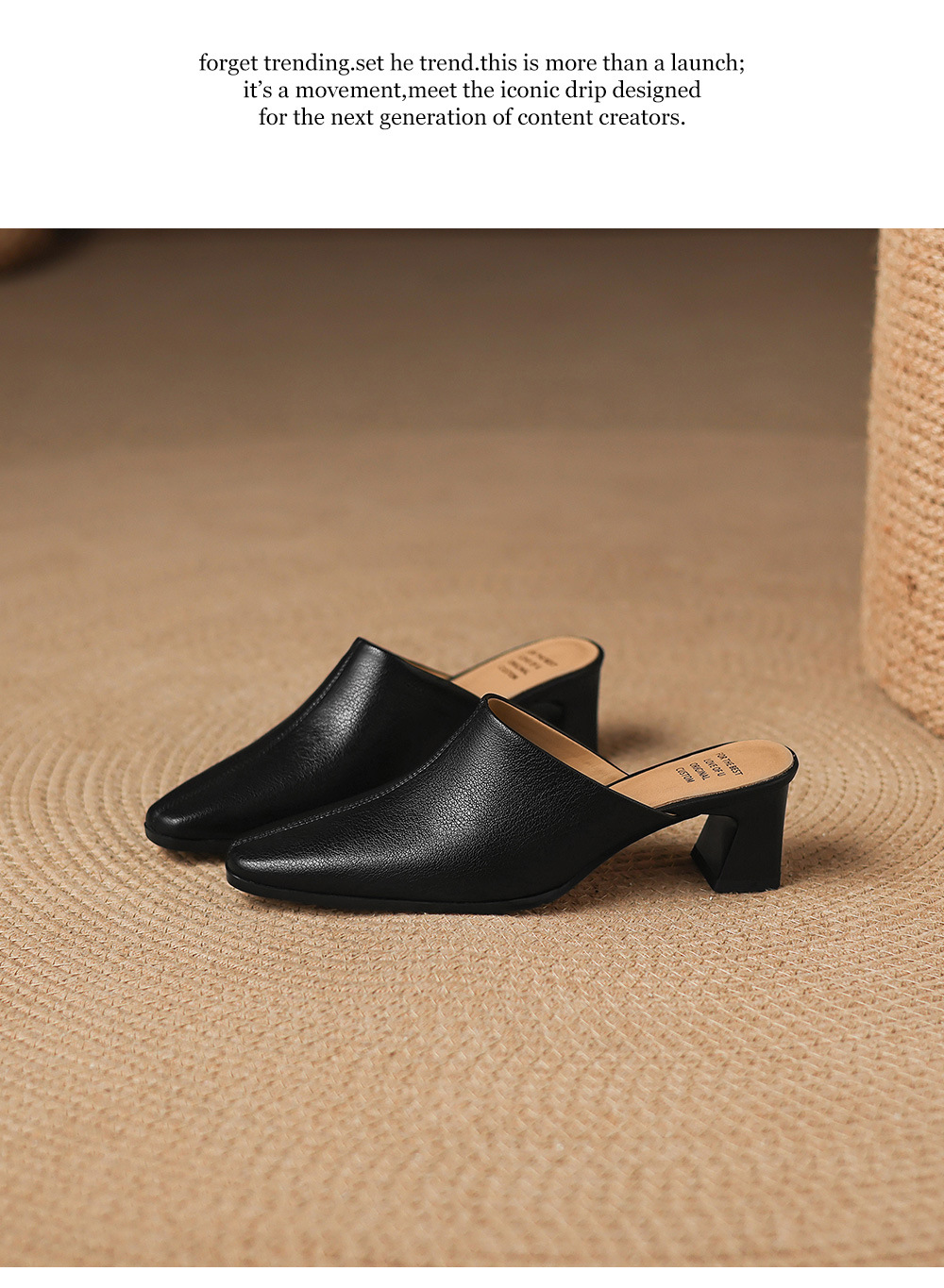 Giày sandal cao gót nữ hở mũi da bò gót thô 5 cm — đen chi tiết 20