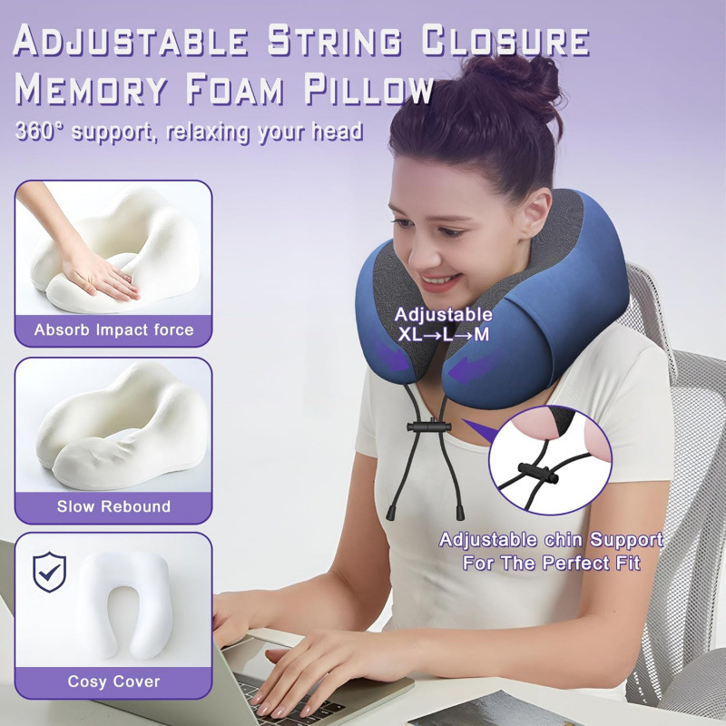 Memory Foam Travel Pillow U-shaped Neck Support For Airplane_voghion.com