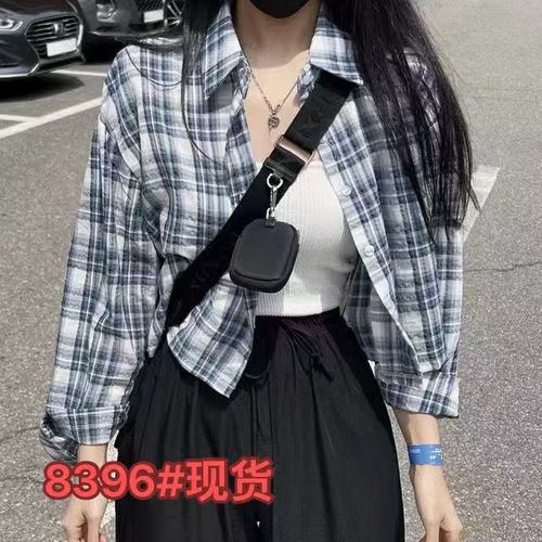 Women's Short-Sleeve Retro Plaid Collar Shirt Sun Protection Top from South Korea