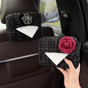 Chanel-style camellia car tissue box, hanging creative high-end in-car fashion tissue box, car tissue hanging bag
