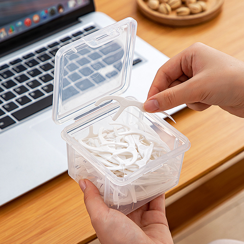 便携家用迷你牙线收纳盒大容量塑料带盖牙线盒多功能透明收纳盒