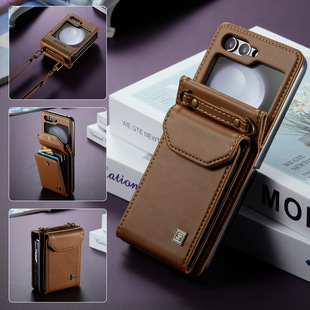 For Samsung Z Flip 5 all-inclusive anti-drop folding phone case Z Flip 6 three-in-one card protection leather case