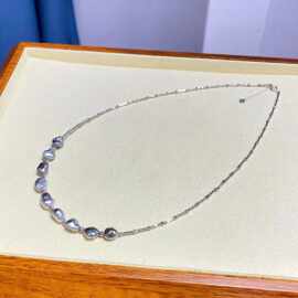 海水珍珠项链大溪地 keshi G18k金小金管加金球设计款项链6-7简约