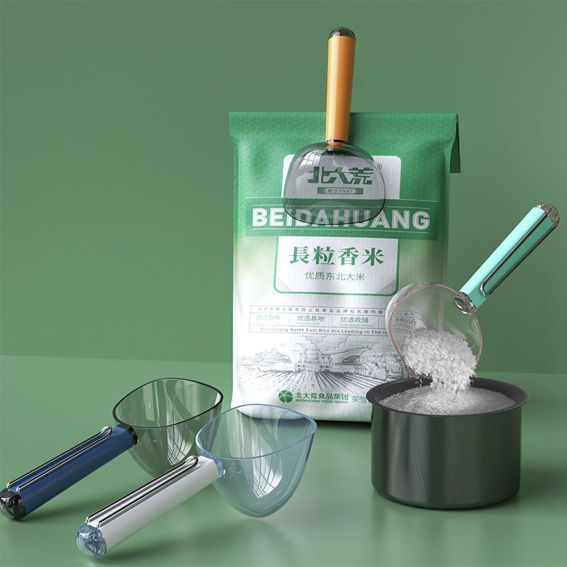 口止めを持って食糧スプーンを挟んで透明な量のスプーンを挟んで米スプーンの台所の家庭用小麦粉のご飯の五穀の雑穀をすくって高品質です。|undefined
