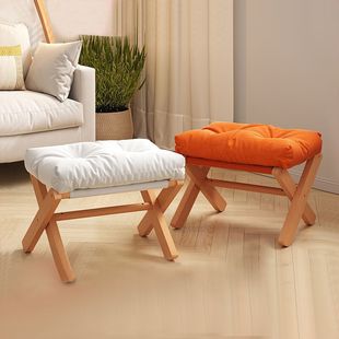 Shoe-Changing Bench for Home Entrance, Living Room Stool with Soft Cushion, Sofa Footstool, Solid Wood Small Bench, Low Stool Zhao Zhi Zheng