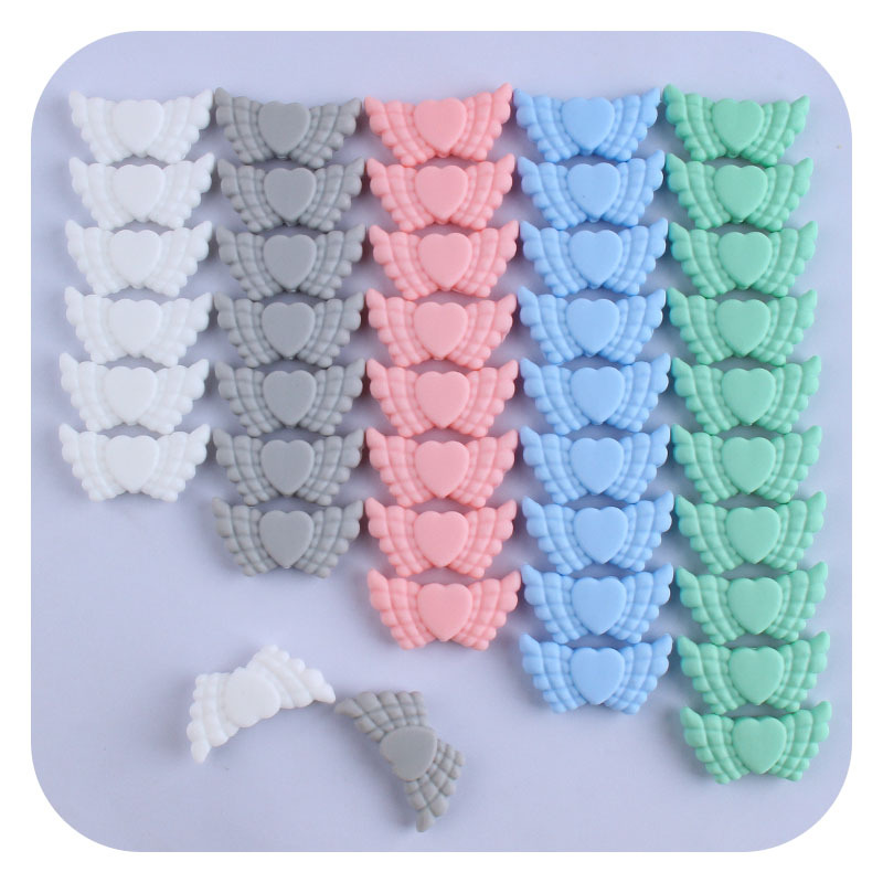 Creativo DIY bebé suministros Ángel amor alas de silicona joyería bebé chupete cadena molar teether pulsera Accesorios