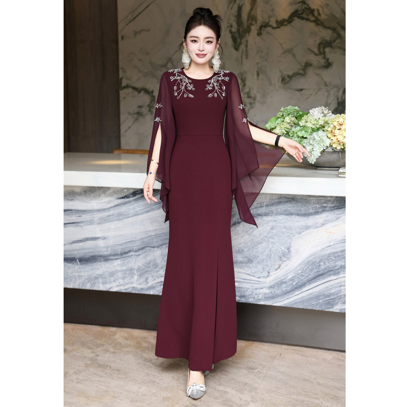 Evening Dress with Heavy Craftsmanship, Custom Rhinestones, Noble and Luxurious Temperament, Socialite Goddess Wedding Banquet Dress, Fashionable and Elegant Long Evening Gown