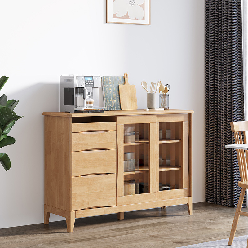 Aparador nórdico de madera maciza multifuncional para comedor, cocina, mueble de almacenamiento para sala de estar, aparador de madera maciza de doble puerta y 3 cajones