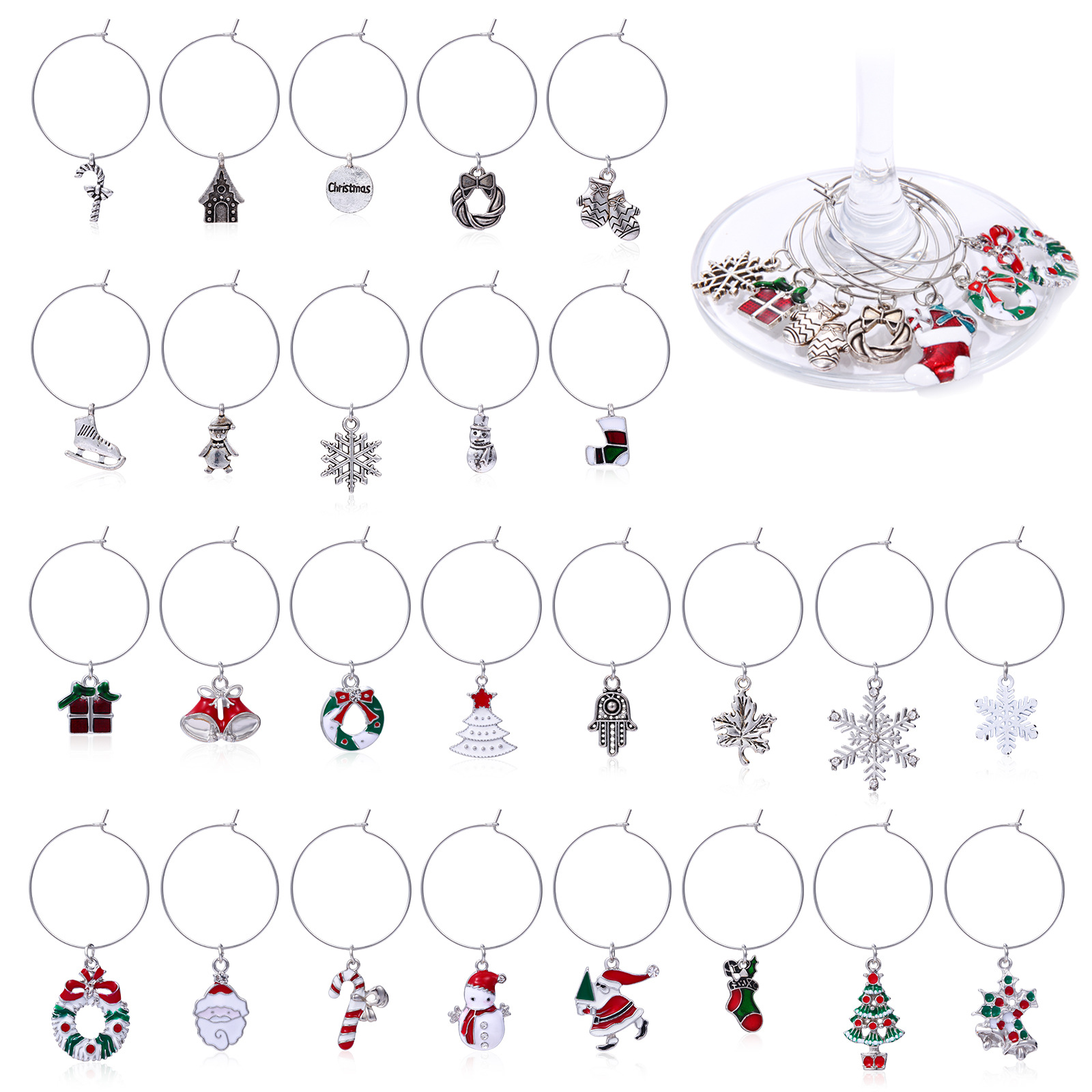 Cross-Border Wholesale Combinable Sets of Christmas Wine Glass Rings, Party Goblet Identifiers, Decorative Hangings