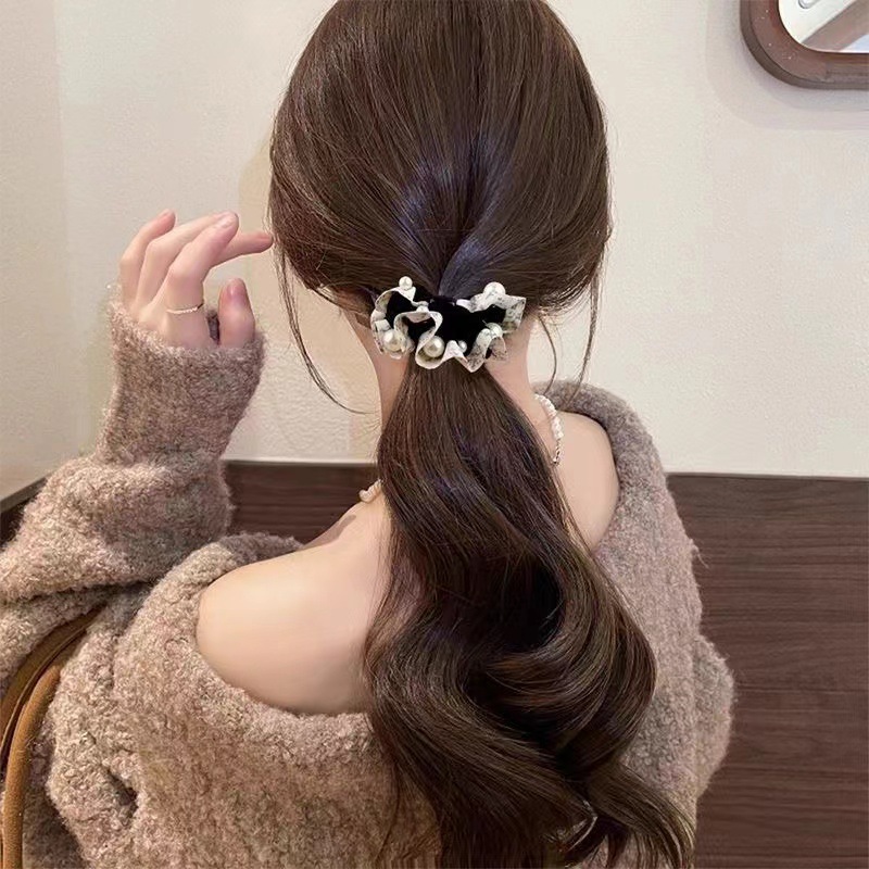 韩系小碎花木耳边珍珠褶皱发圈高级感皮筋发绳简约时尚头绳发饰女|undefined
