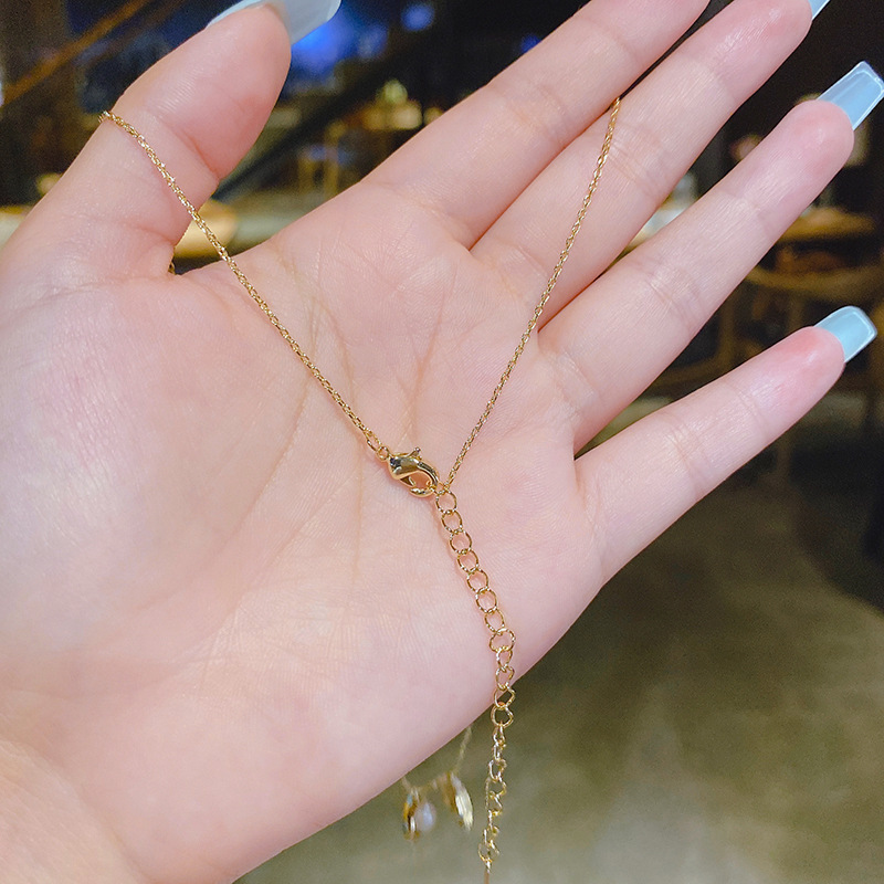 Neue Koreanische Perlenherzanhänger Kreative Schlüsselbeinkette Aus Titanstahl display picture 4