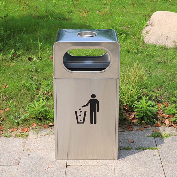 小区公园果皮箱单桶简约方形垃圾桶立式带烟灰缸户外不锈钢垃圾桶