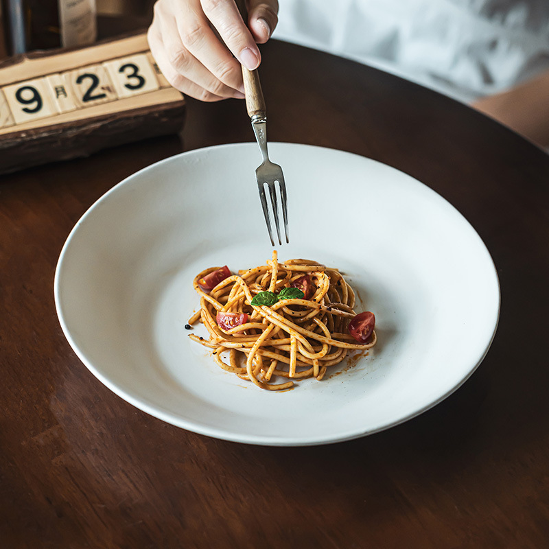 Retro estilo nicho de cerámica en forma de tazón simple de platos de color sólido tazón de platos de platos de platos de platos de ensalada