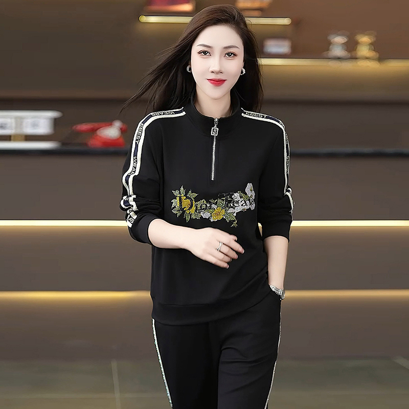 2025春秋季新款女式运动休闲套装长袖POLO领棉质透气健身训练服|undefined